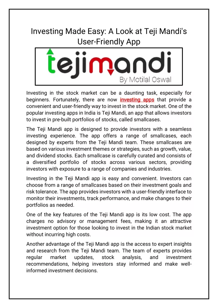 investing made easy a look at teji mandi s user