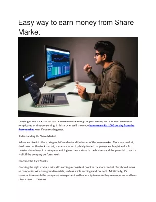 Easy way to Earn money from Share Market