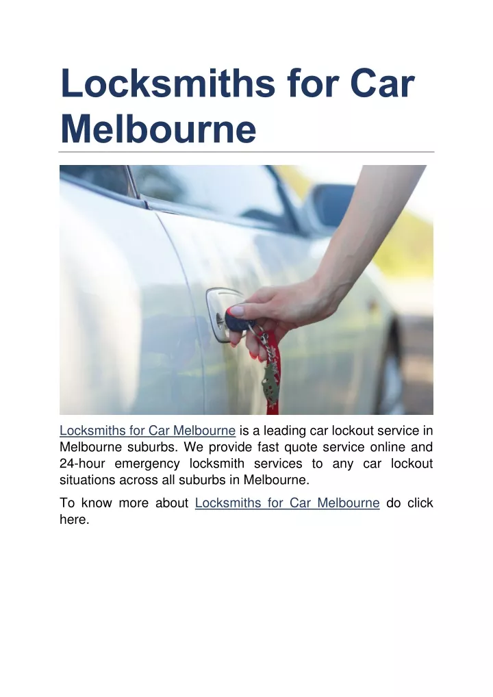 locksmiths for car melbourne