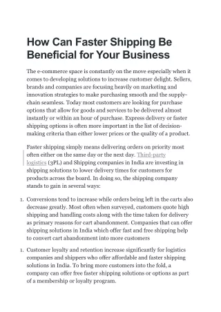 How Can Faster Shipping Be Beneficial for Your Business