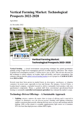 Vertical Farming Market: Technological Prospects 2022-2028
