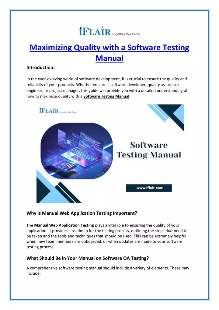 maximizing quality with a software testing manual
