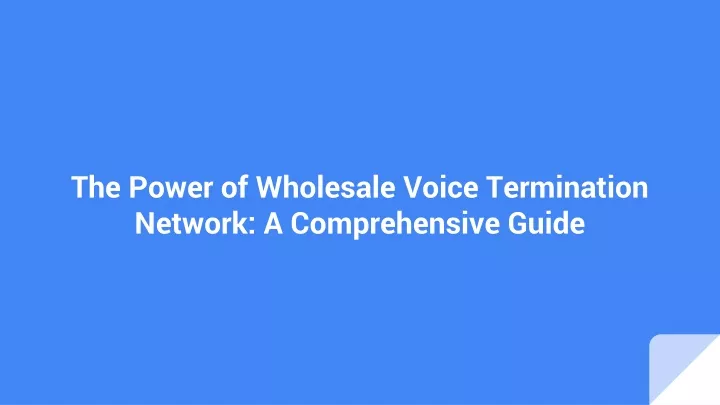 the power of wholesale voice termination network a comprehensive guide