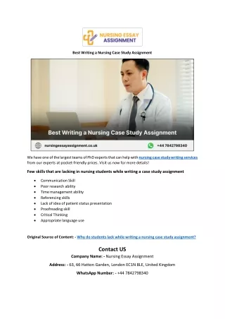 Best Writing a Nursing Case Study Assignment