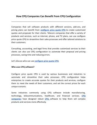 how cpq companies can benefit from