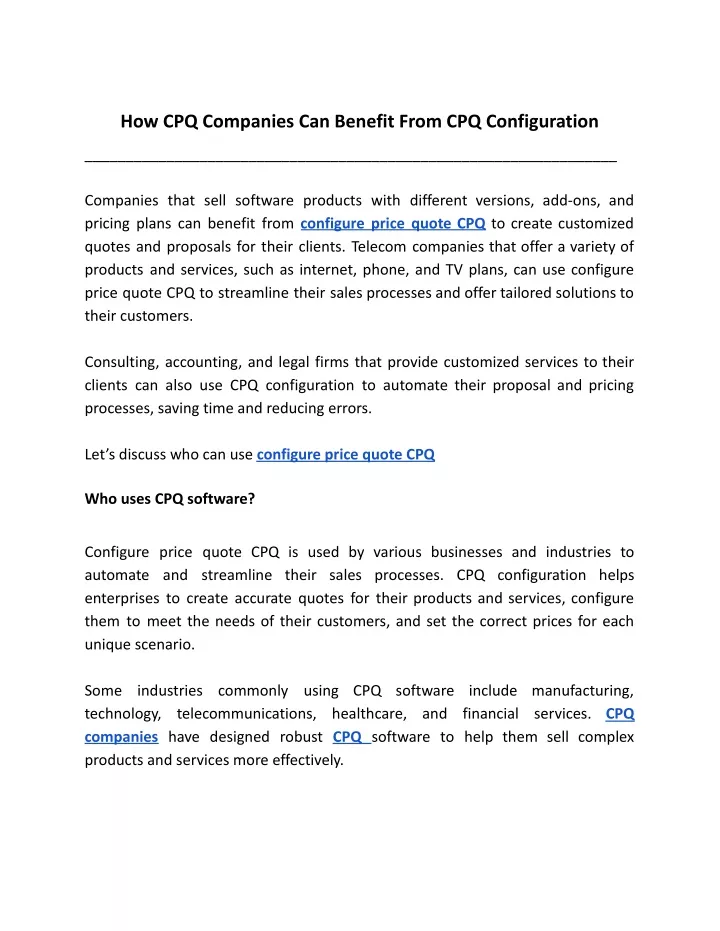 how cpq companies can benefit from