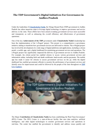 The TDP Government's Digital Initiatives For Governance in Andhra Pradesh