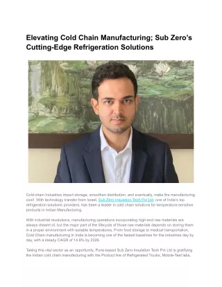 Elevating Cold Chain Manufacturing; Sub Zero’s Cutting-Edge Refrigeration Solutions