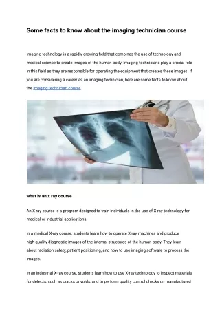 some facts to know about the imaging technician