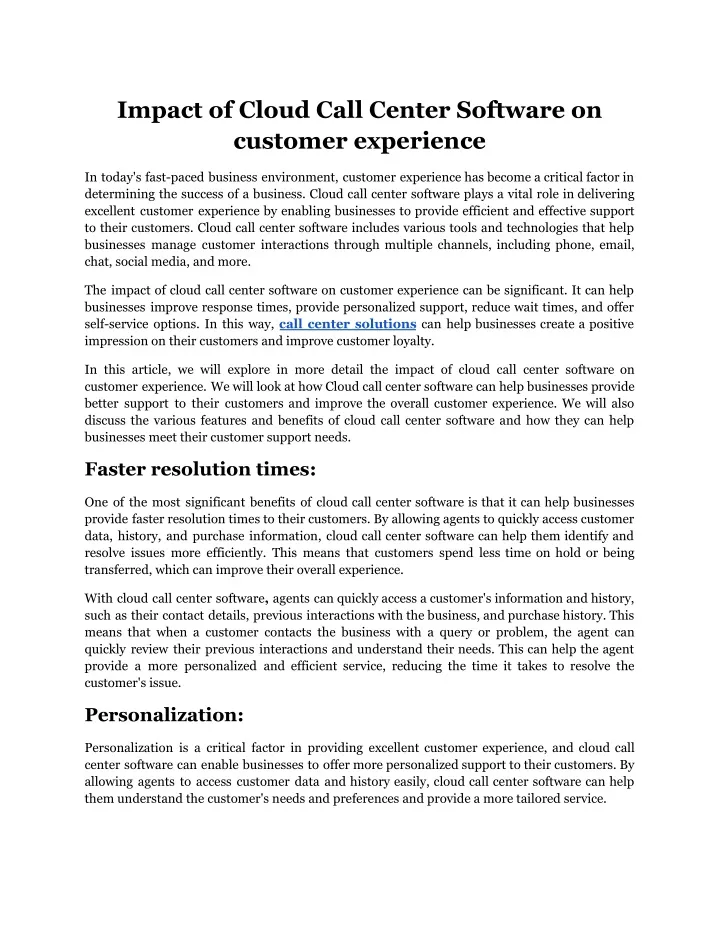 impact of cloud call center software on customer
