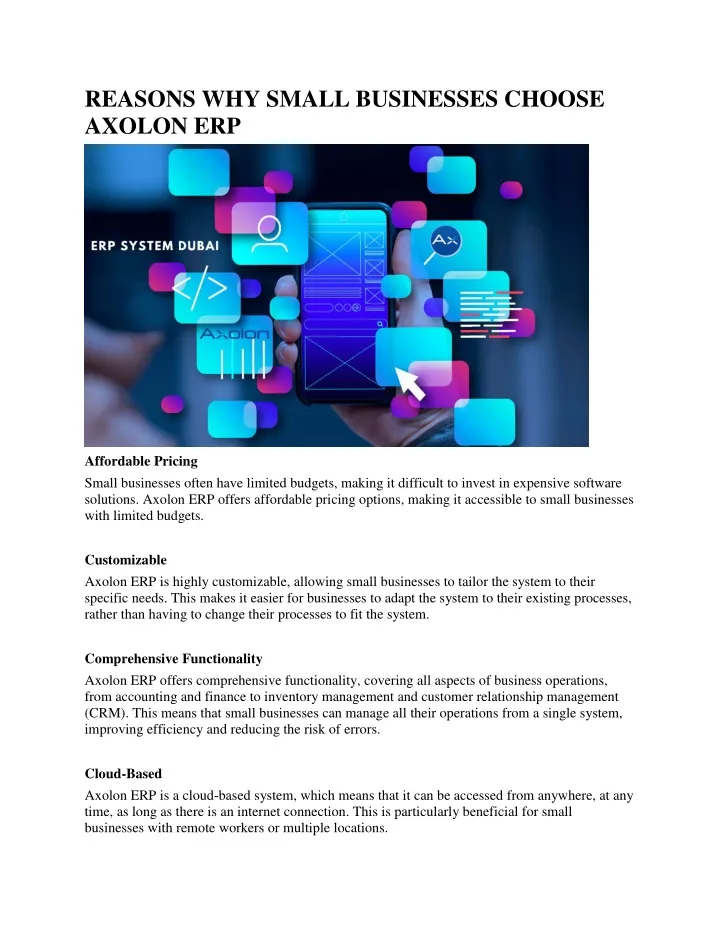 reasons why small businesses choose axolon erp