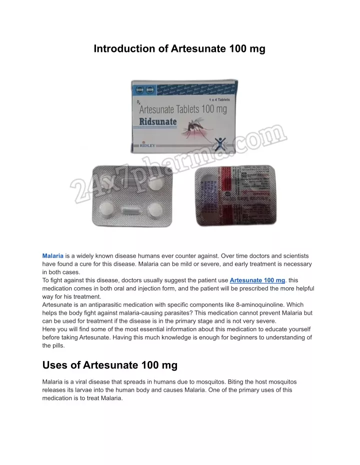 introduction of artesunate 100 mg