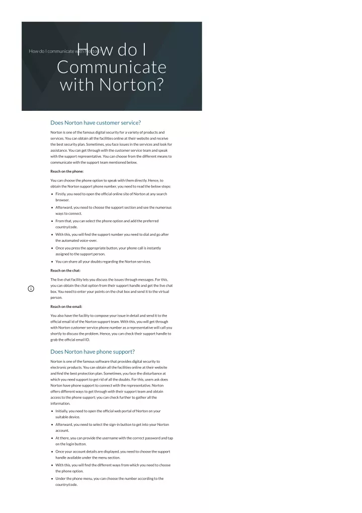 how do i communicate with norton