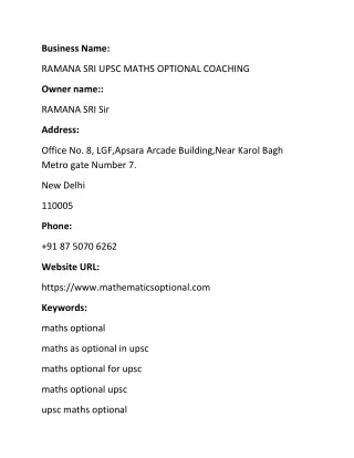 RAMANA SRI UPSC MATHS OPTIONAL COACHING