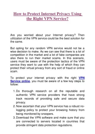 How to Protect Internet Privacy Using the Right VPN Service?
