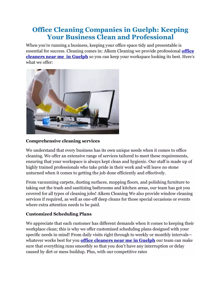 office cleaning companies in guelph keeping your