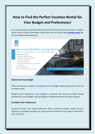 How to Find the Perfect Vacation Rental for Your Budget and Preferences