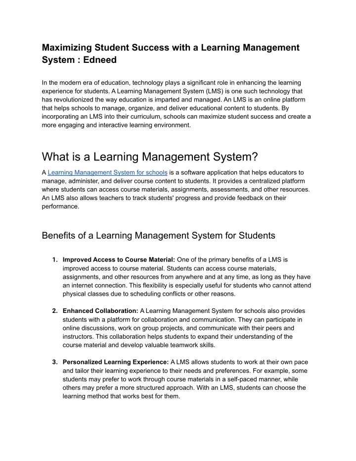 maximizing student success with a learning