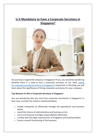 Is it compulsory to have a Corporate Secretary in Singapore? Paciol