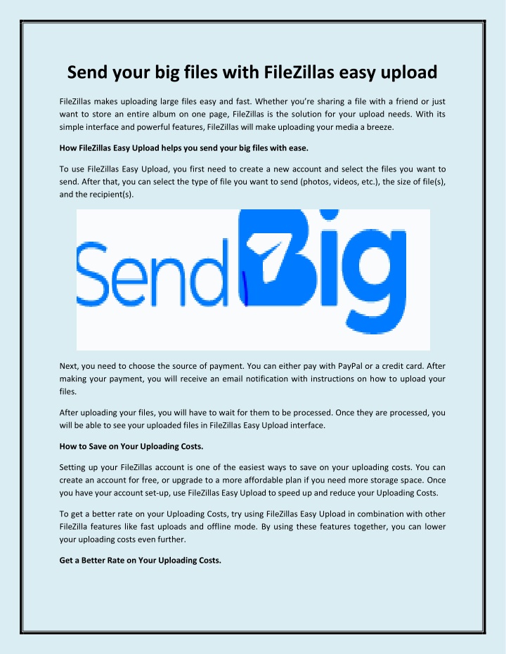 send your big files with filezillas easy upload
