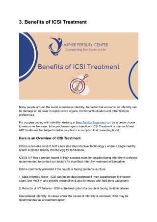 Benefits of ICSI Treatment