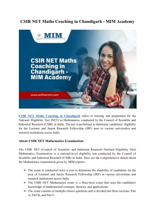 CSIR NET Maths Coaching in Chandigarh - MIM Academy