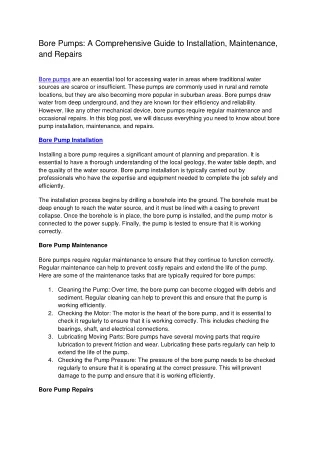 bore pumps a comprehensive guide to installation