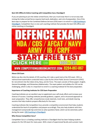 best cds offline online coaching with competition