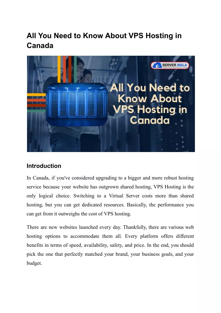 all you need to know about vps hosting in canada