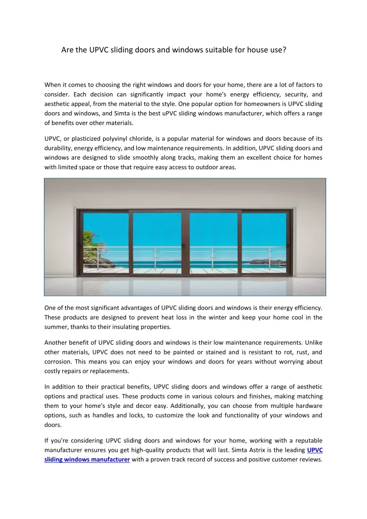 are the upvc sliding doors and windows suitable