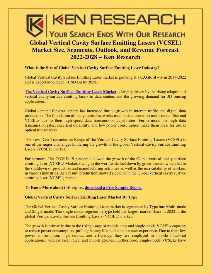 global vertical cavity surface emitting lasers