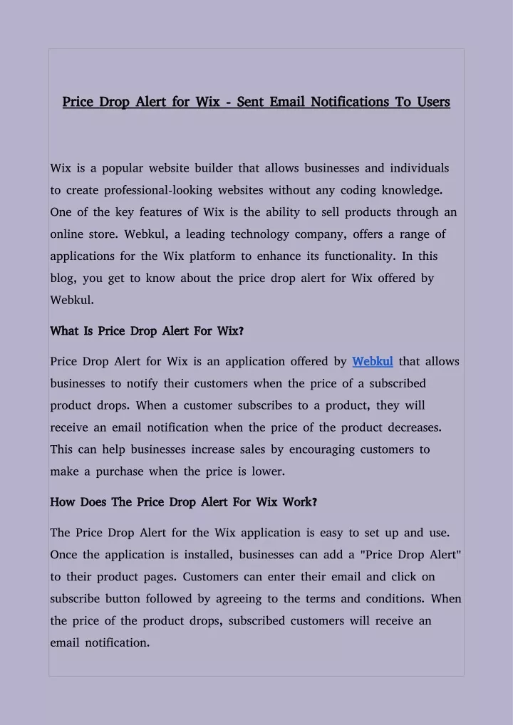 price drop alert for wix sent email notifications