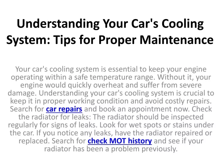 understanding your car s cooling system tips for proper maintenance
