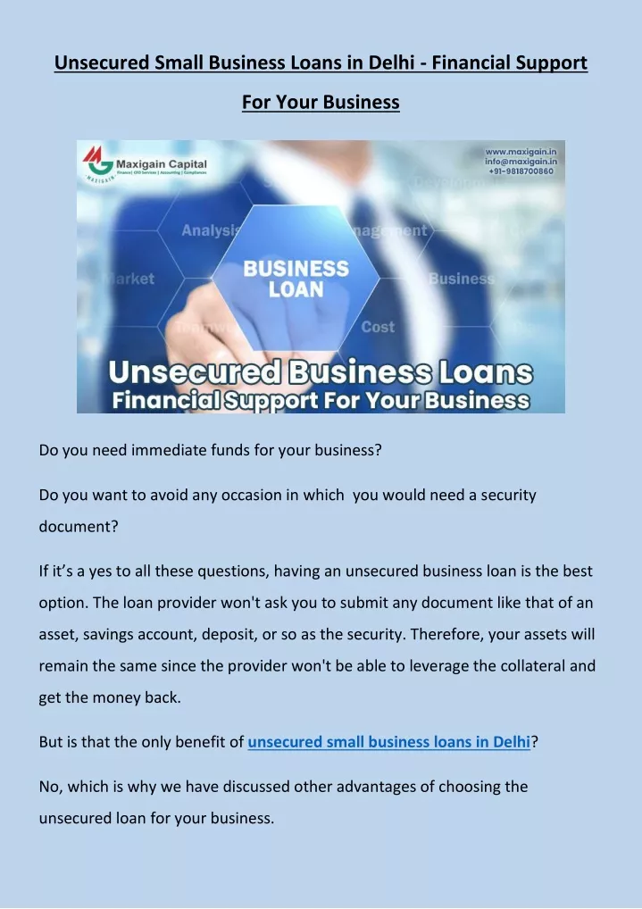 unsecured small business loans in delhi financial