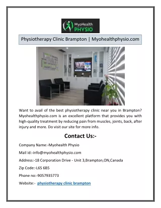 Physiotherapy Clinic Brampton | Myohealthphysio.com