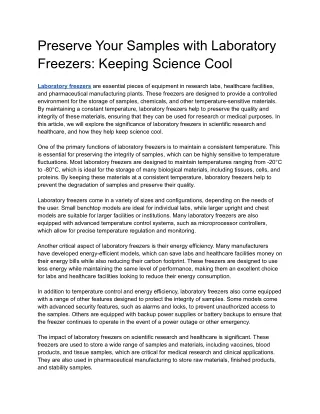 preserve your samples with laboratory freezers