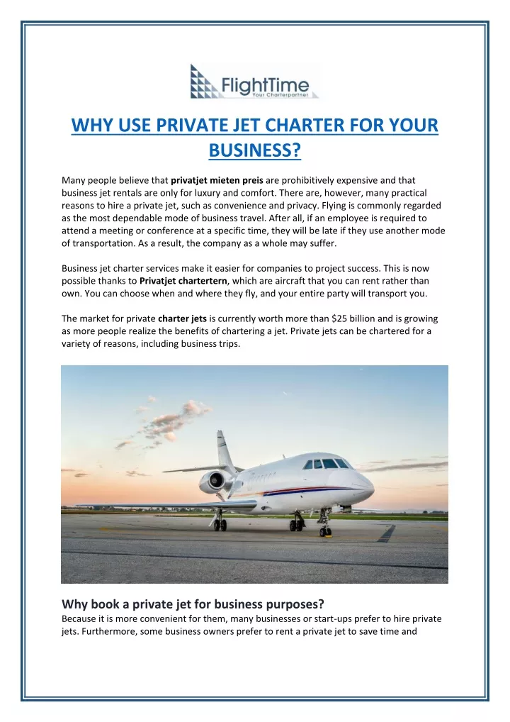 why use private jet charter for your business