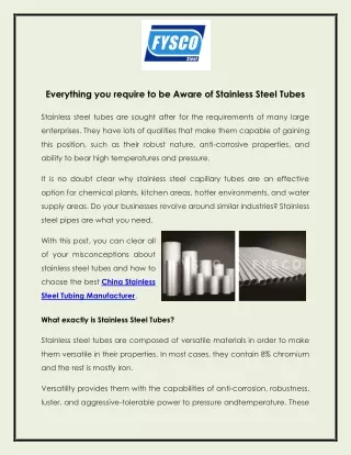 Everything you require to be Aware of Stainless Steel Tubes