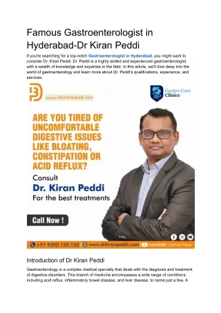Famous Gastroenterologist in Hyderabad-Dr Kiran Peddi