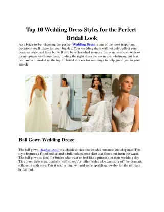 Top 10 Wedding Dress Styles for the Perfect Bridal Look