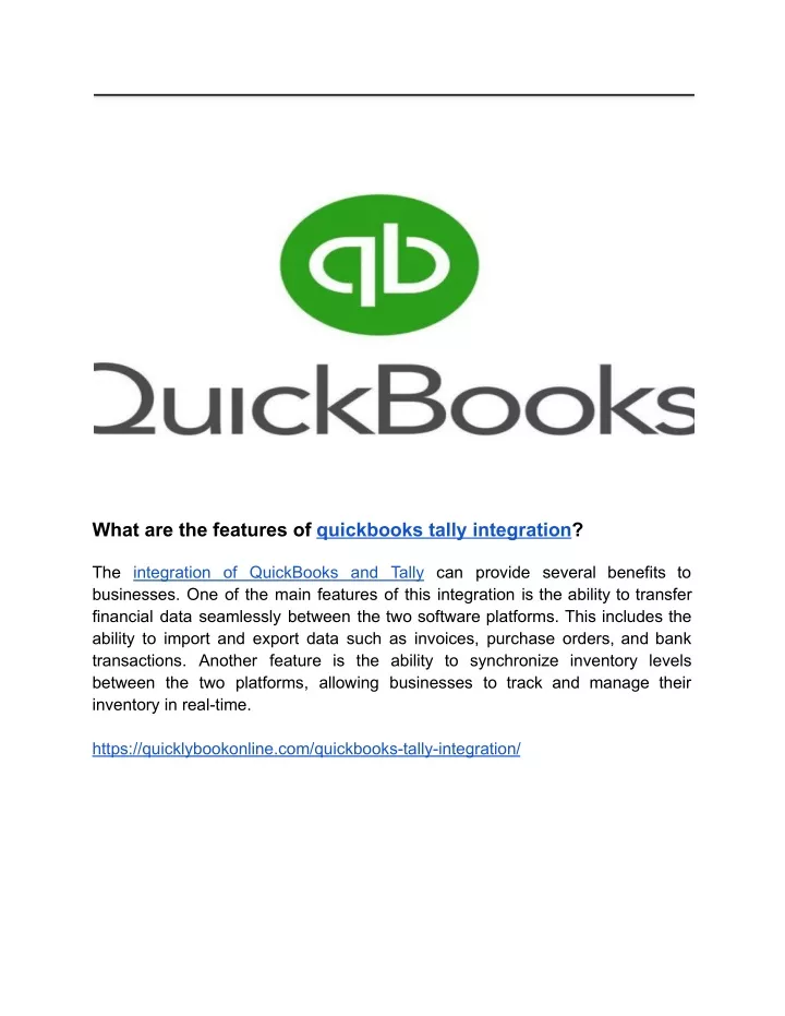 what are the features of quickbooks tally