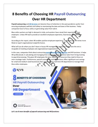 8 Benefits of Choosing HR Payroll Outsourcing Over HR Department