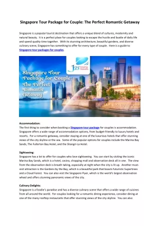 Singapore Tour Package for Couple: The Perfect Romantic Getaway