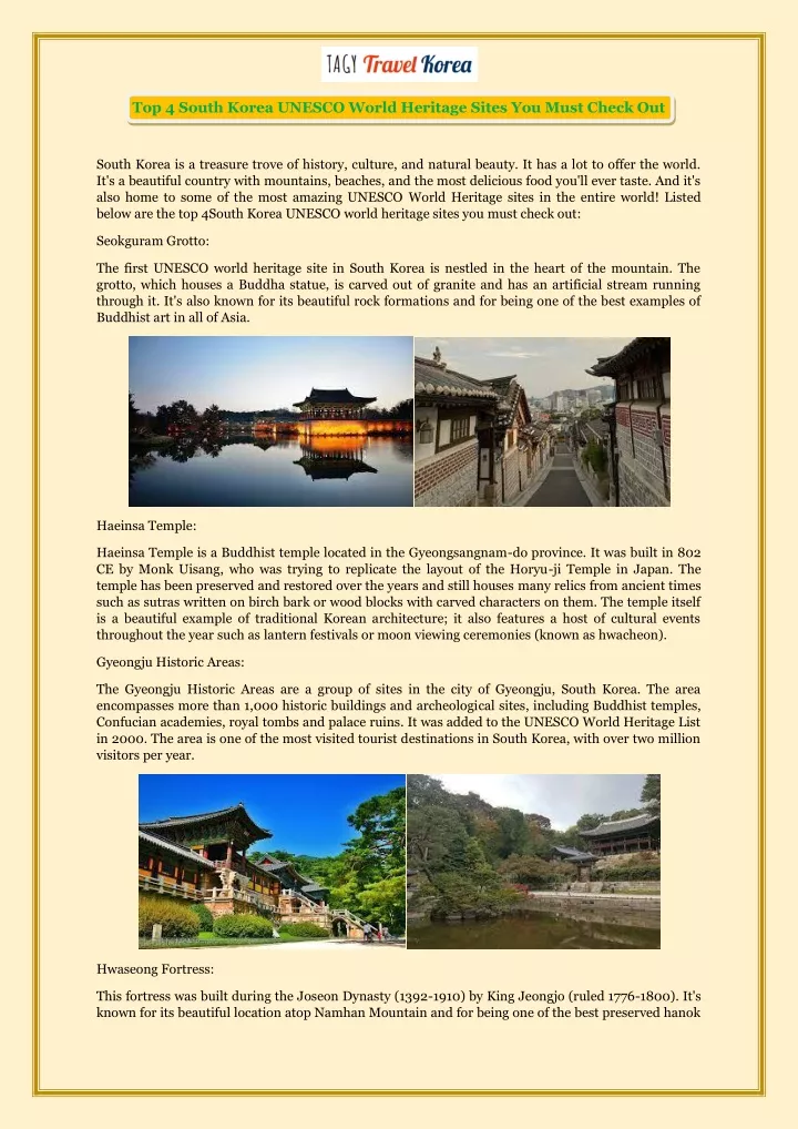 top 4 south korea unesco world heritage sites