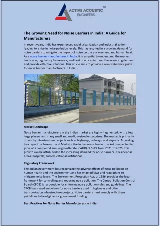 The Growing Need for Noise Barriers in India: A Guide for Manufacturers