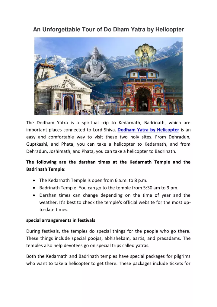 an unforgettable tour of do dham yatra