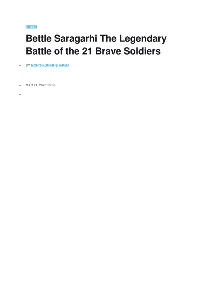 article bettle saragarhi the legendary battle