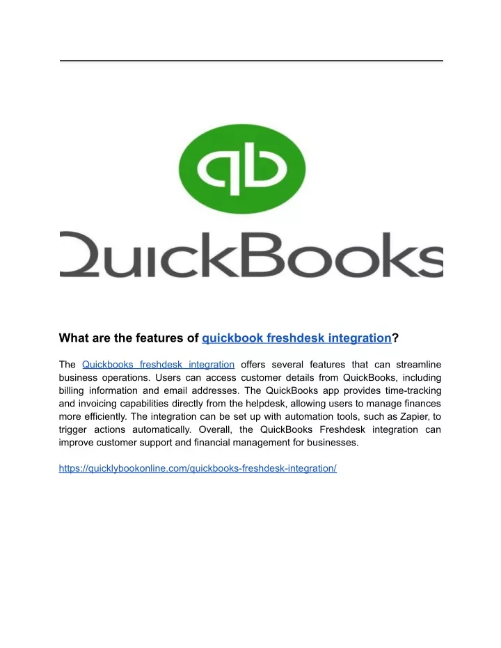 what are the features of quickbook freshdesk