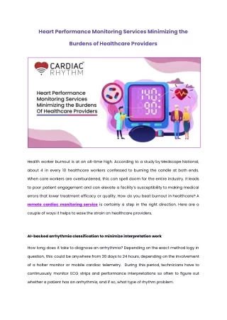 Heart Performance Monitoring Services Minimizing the Burdens of Healthcare Providers - Cardiac Rhythm