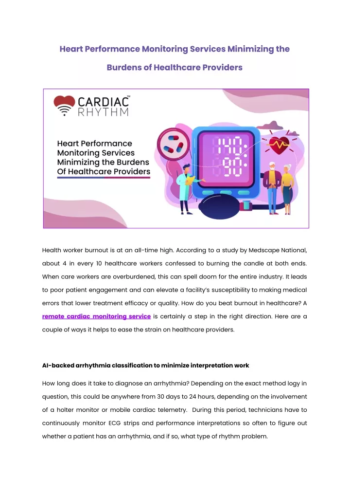 heart performance monitoring services minimizing